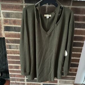 Misia Women’s Plus Size Soft Waffle Style Top, 3X, Olive Green